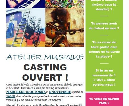 Casting pour l’Atelier musique